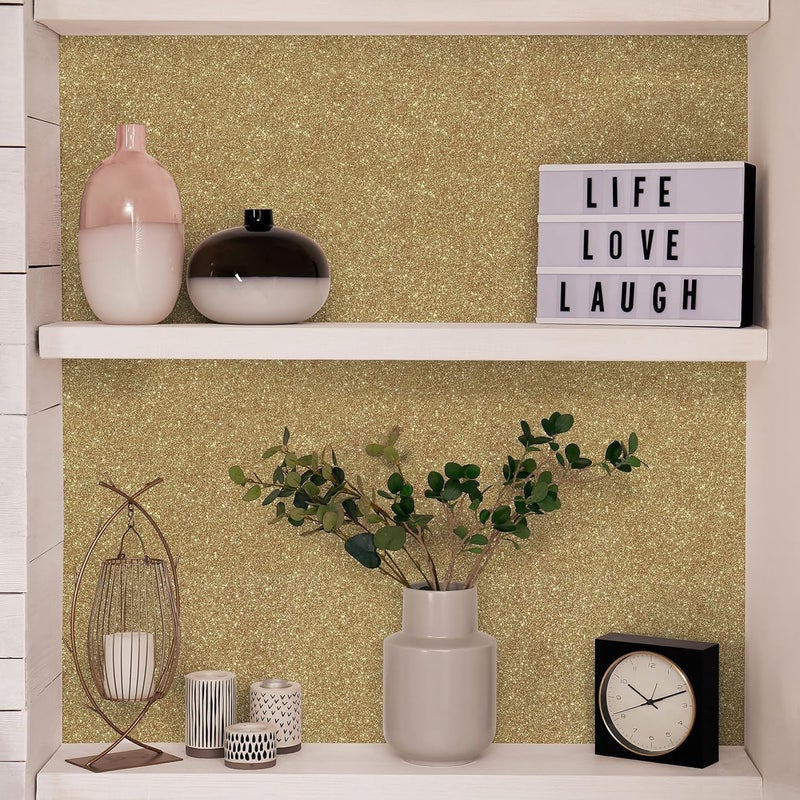 CHIHUT Champagne Gold Glitter Contact Paper Peel and Stick Wallpaper Sparkle Glitter Removable Self Adhesive Wallpaper Textured Fabric Wall Paper Roll for Bedroom Walls Cabinets Dresser 15.7''x100'' - Image 5